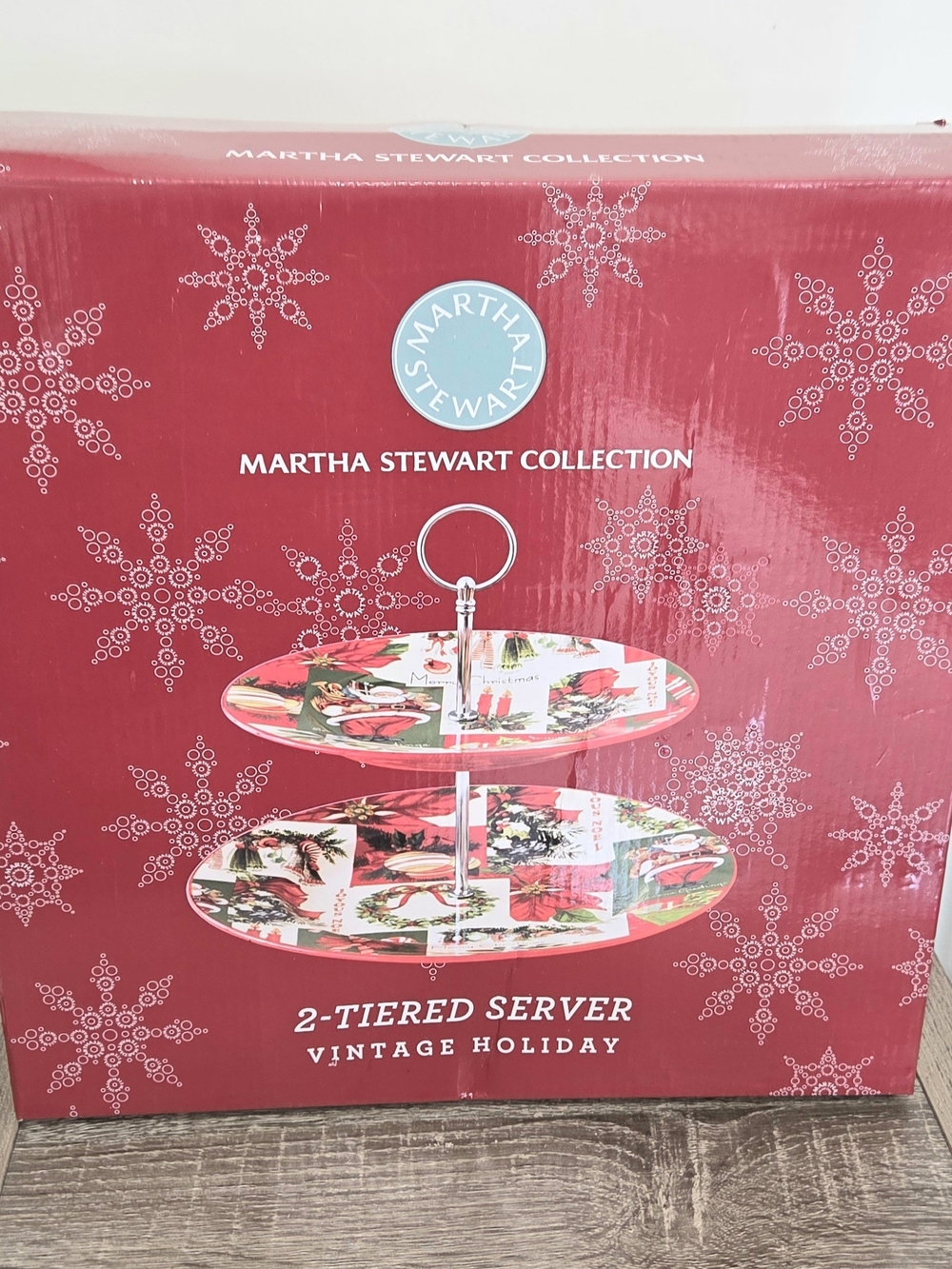 Martha Stewart Collection 2-Tiered Server Vintage Holiday 2-Tier Server in Red &